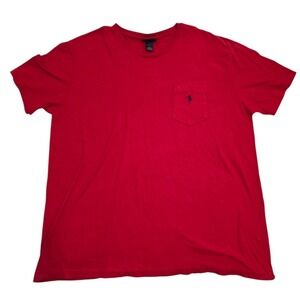 Polo Ralph Lauren T Shirt Mens L Red Short Sleeve Pocket Cotton Blue‎ Pony